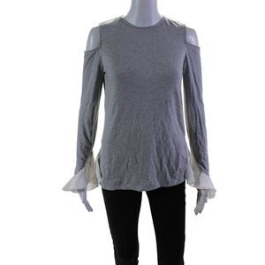 Scripted Womens Long Sleeve Crew Neck Cold Shoulder Shirt Gray White Size XS